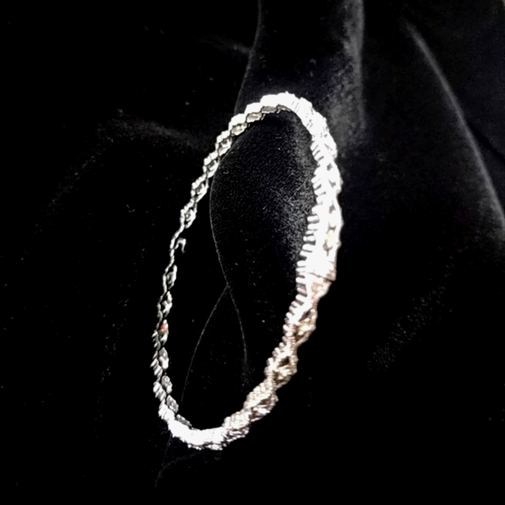 Art Deco Style silver and Rhinestone Pave cut Cuff bracelet